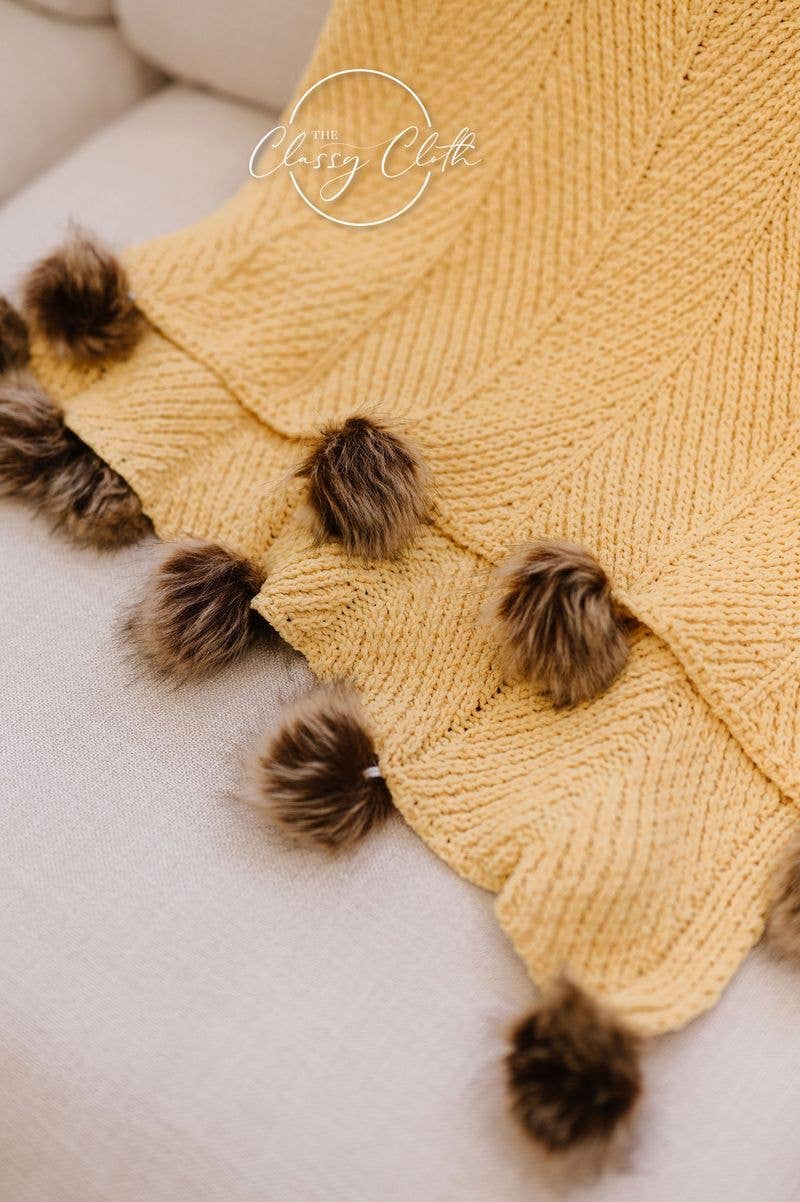 Chenille Pom Blanket Mustard