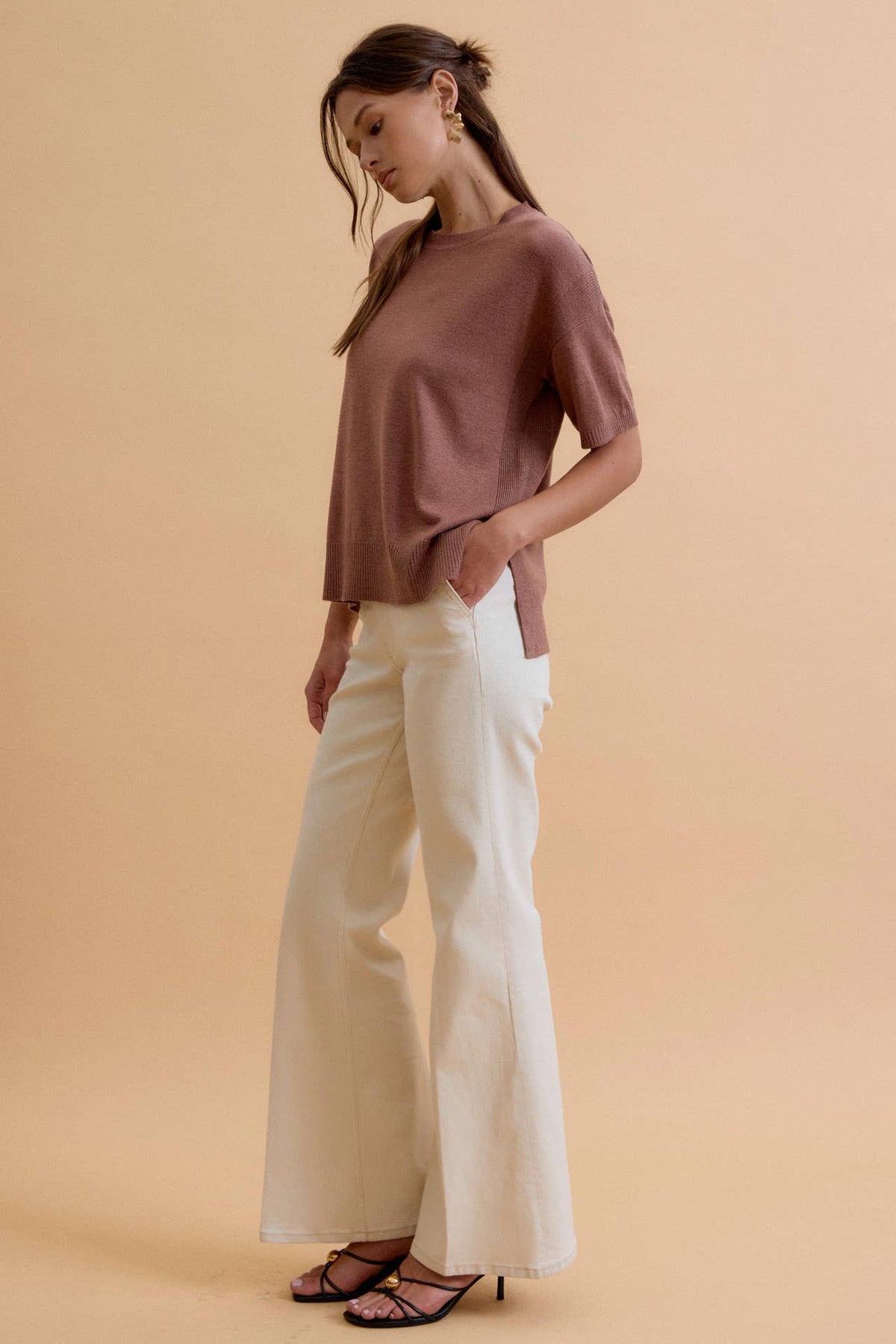 Side Split Shortsleeve Sweater