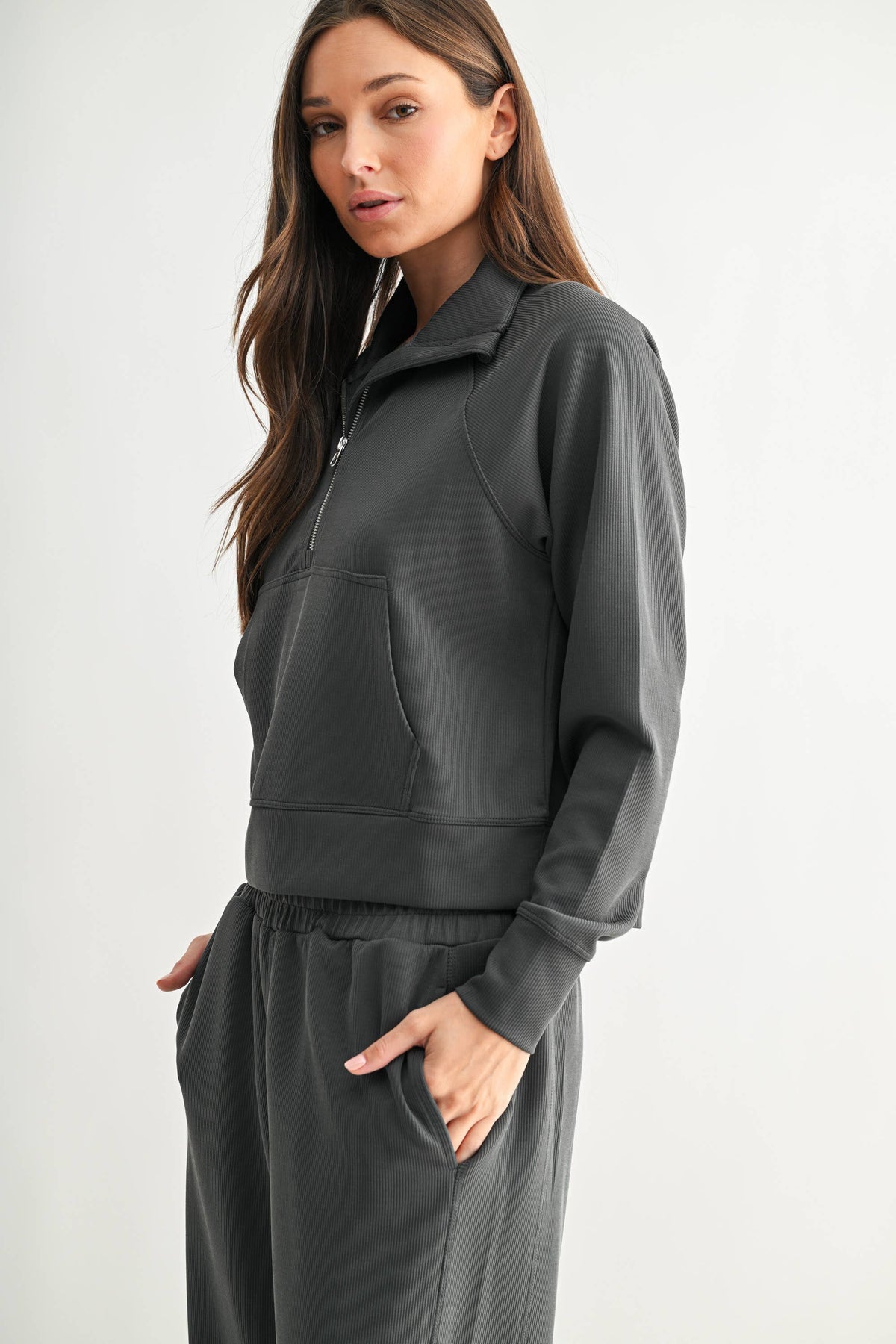 Luxe Sand Ribbed 1/4 Zip Sweater