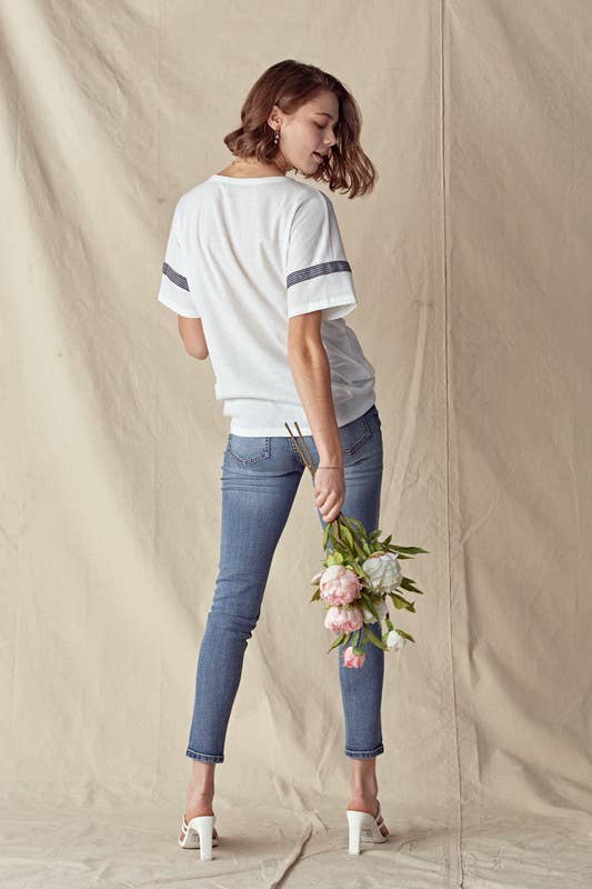 Stripe Taped Drop Shoulder Tee - 14223T