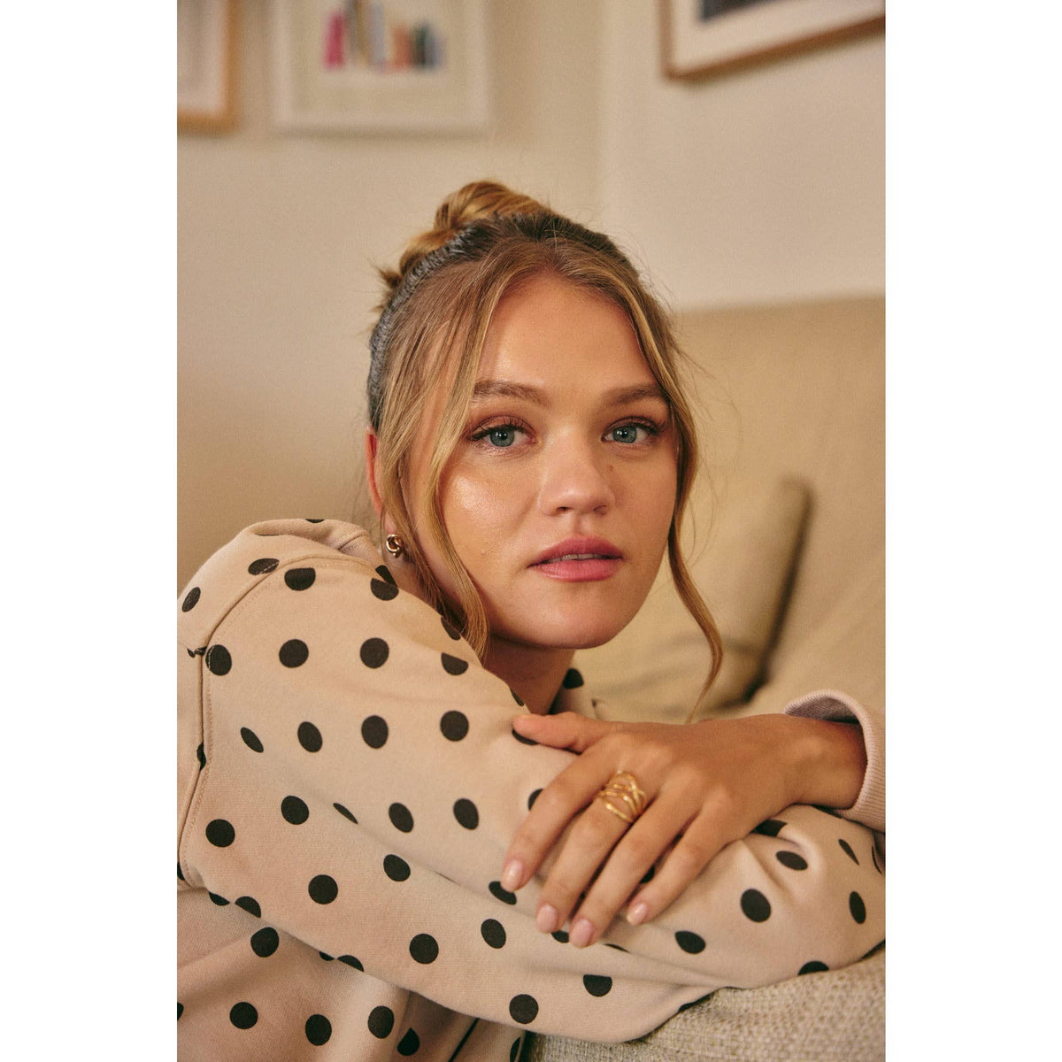 COFFE RUN PLAYFUL POLKA DOT HALF-ZIP FRENCH TERRY PULLOVER