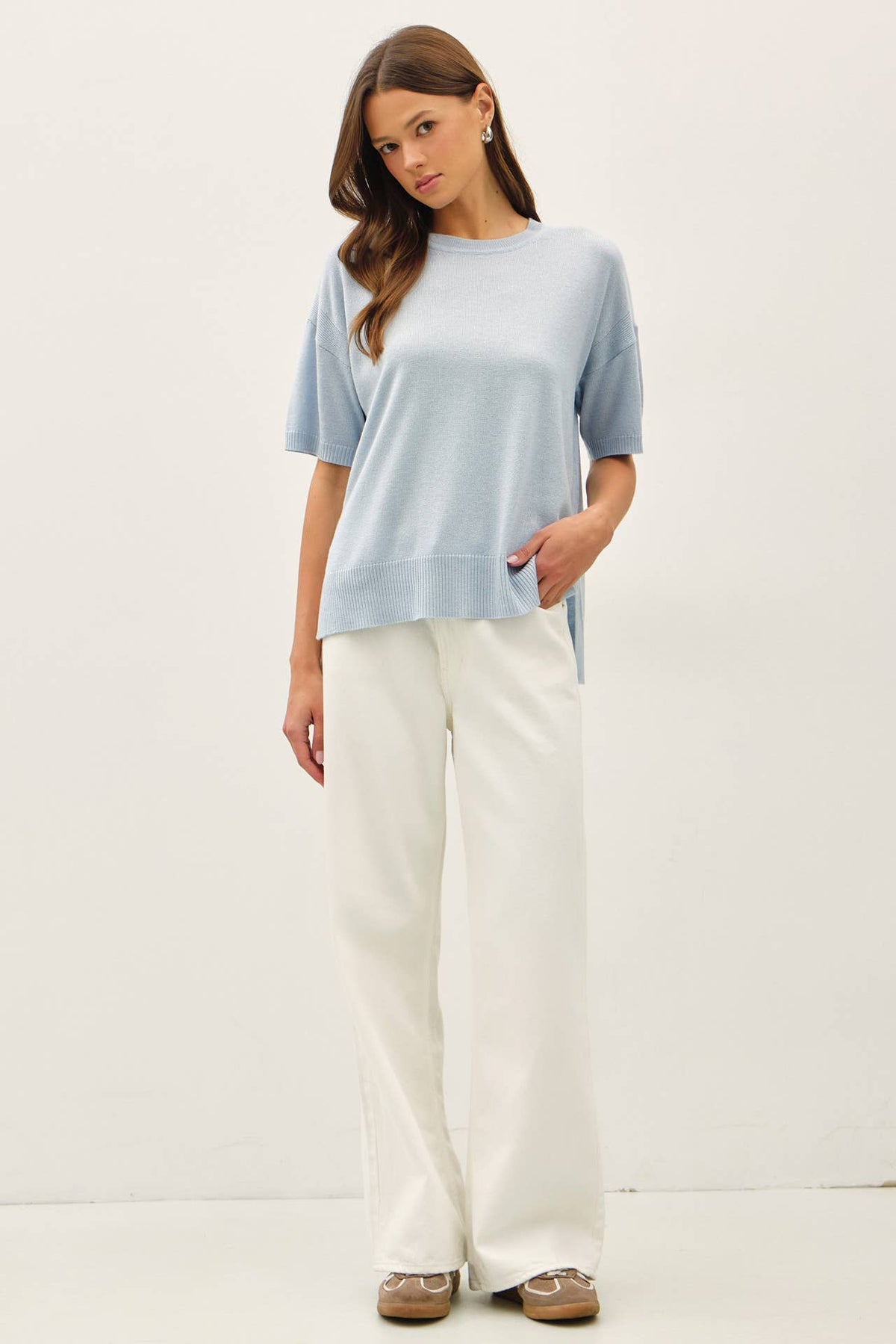 Side Split Shortsleeve Sweater