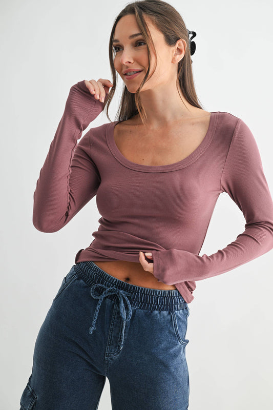 Basic Babe Fall Scoop Neck Ribbed Top
