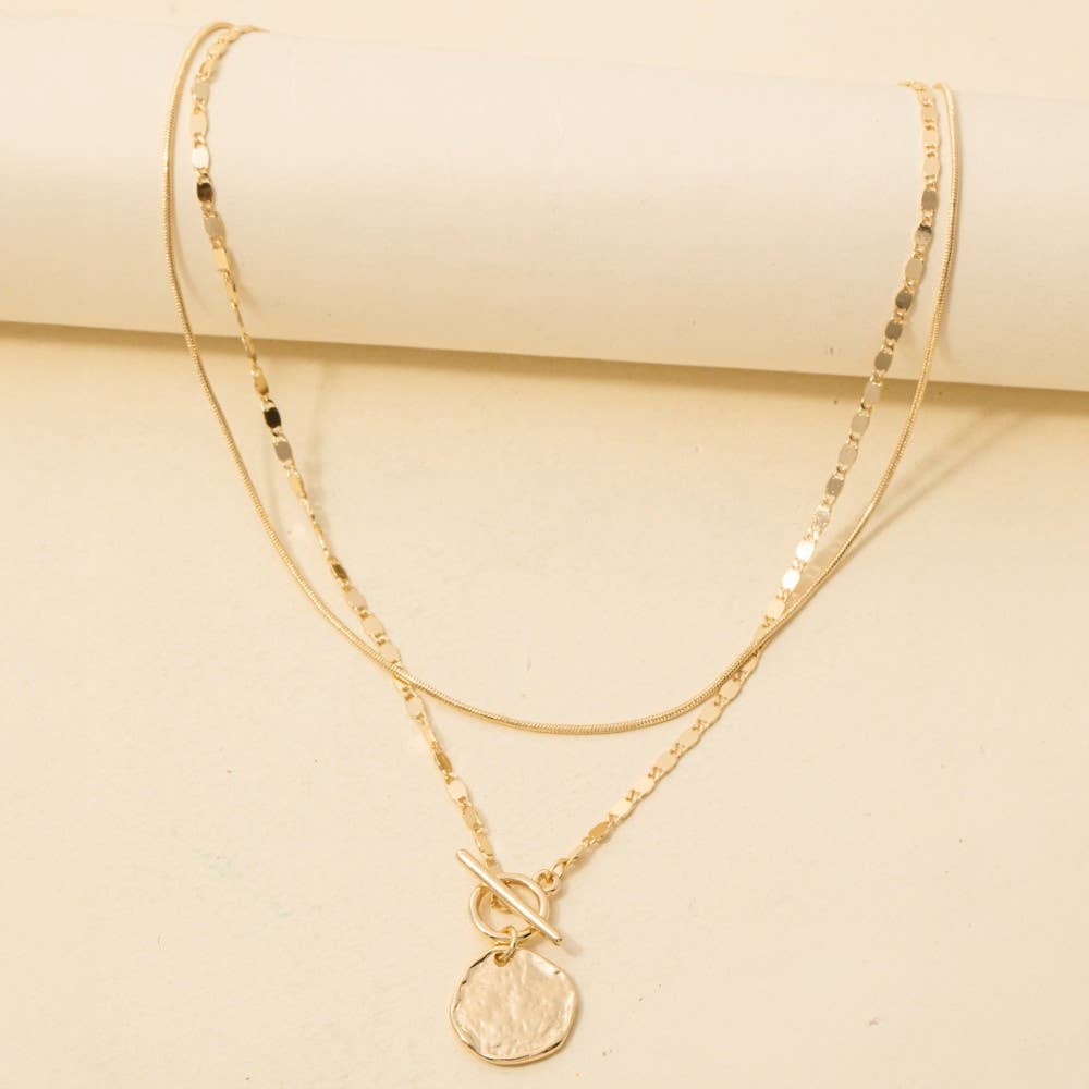 Coin Pendant Toggle Chain Layered Necklace