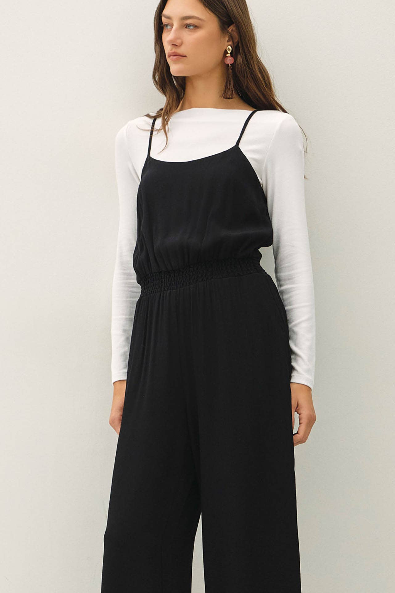 WIDE LEG JUMPSUIT W SMOCKED WAIST