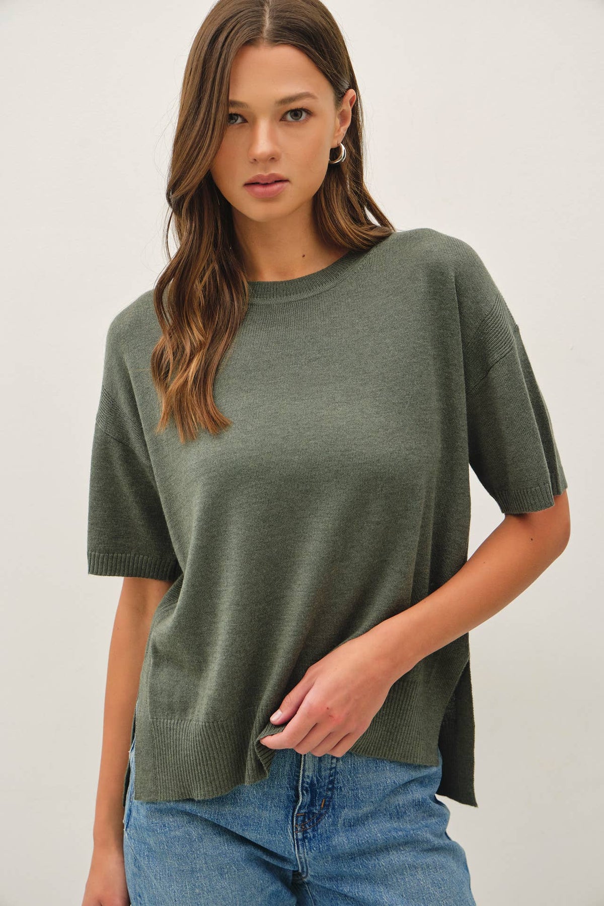 Side Split Shortsleeve Sweater