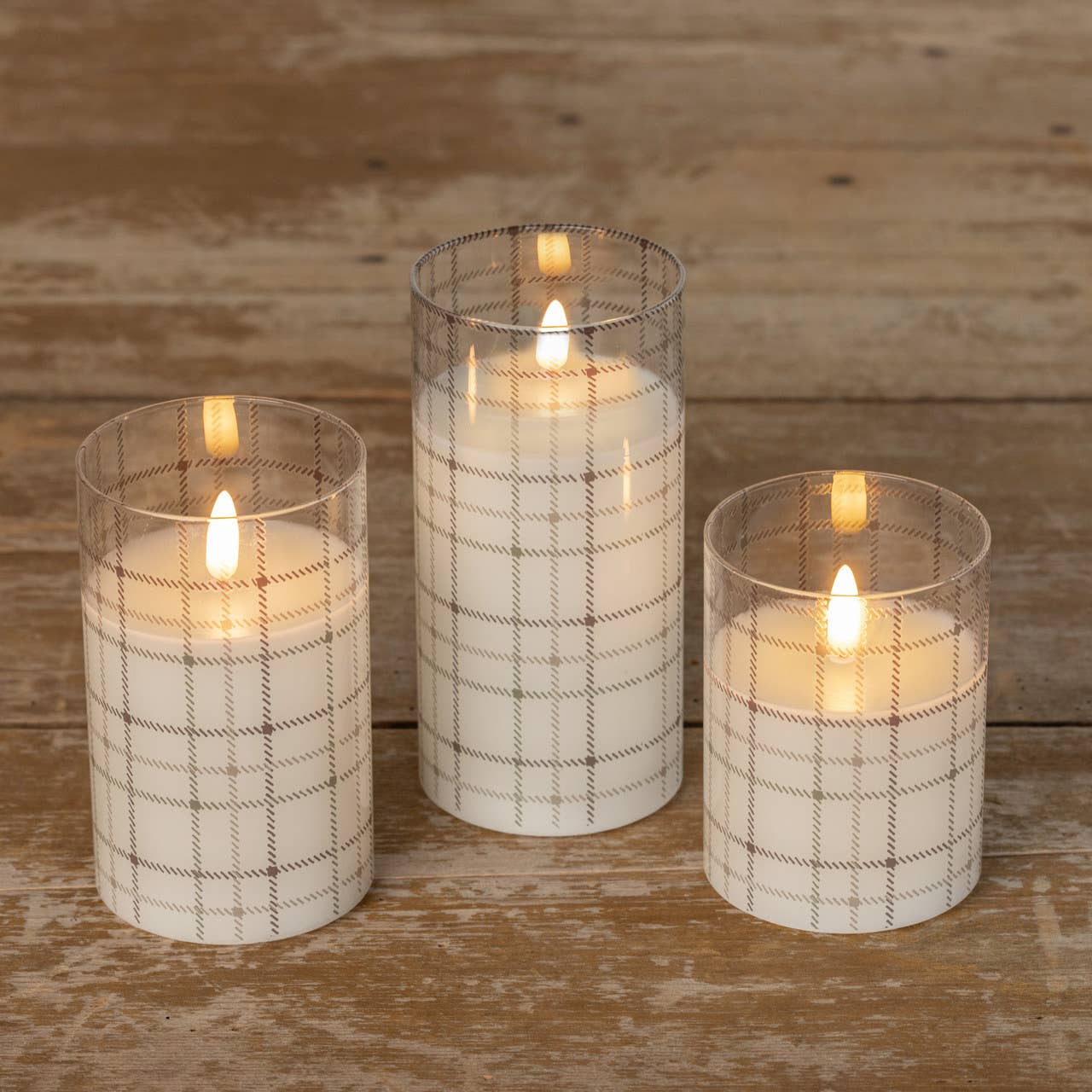 6" ANDRI PLAID GLASS 3D FLAME CANDLE