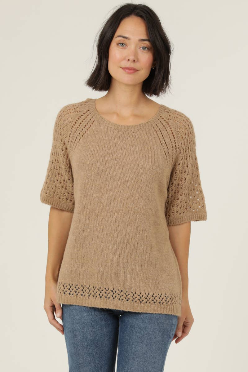 NHS73-ASIS OPEN KNIT SHORT SLEEVE PULLOVER SWEATER