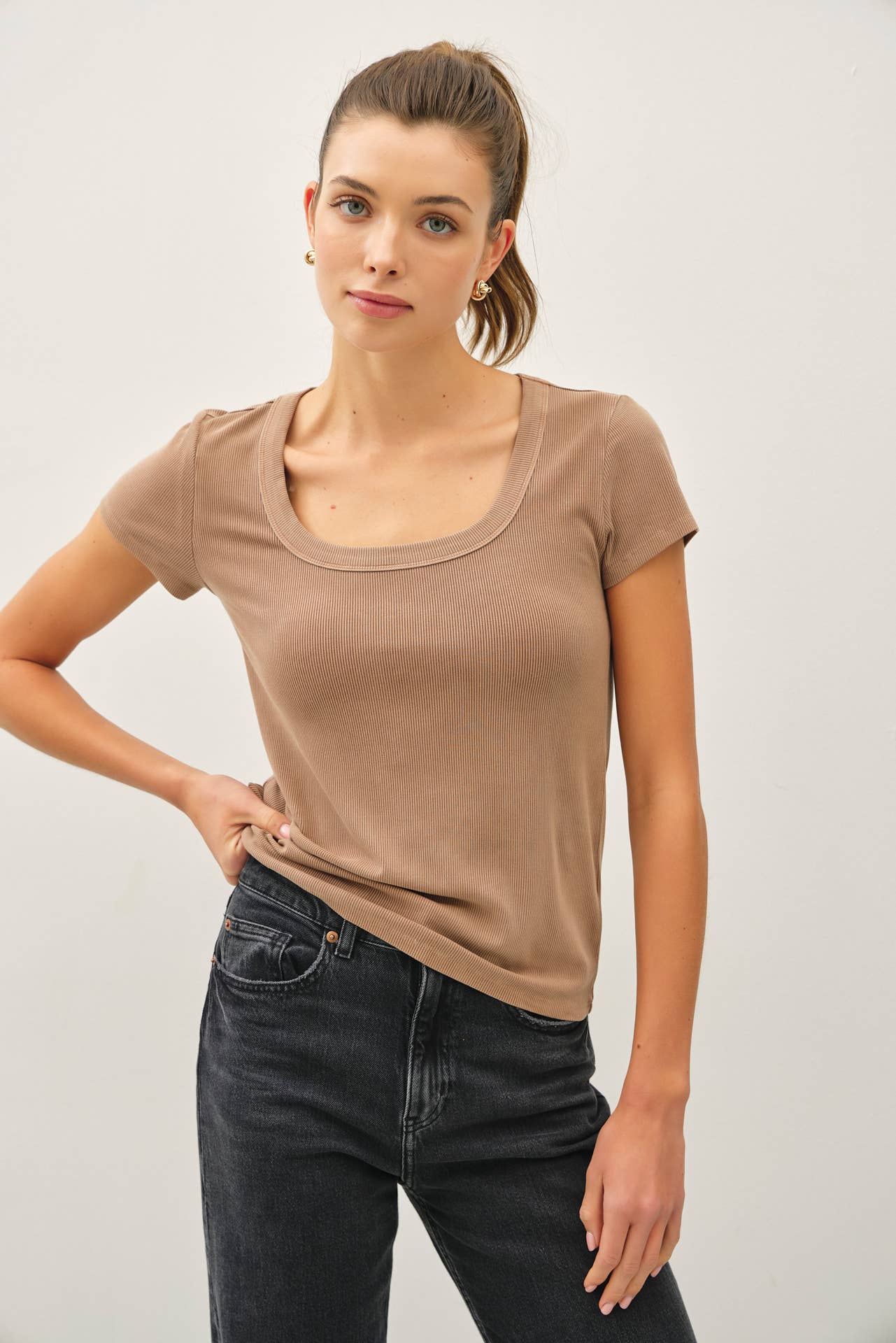 Never Basic Ribbed Scoop Neck Tee