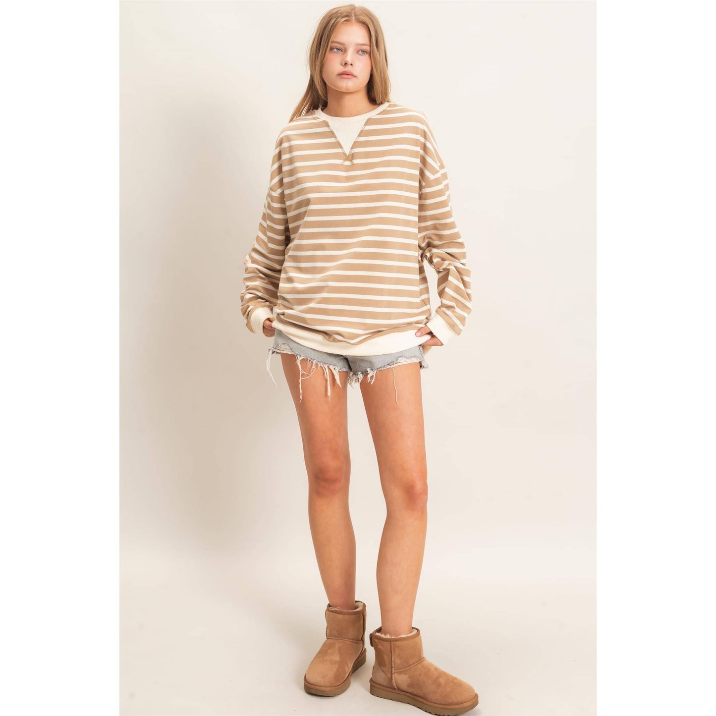 Vnotch Striped Pullover