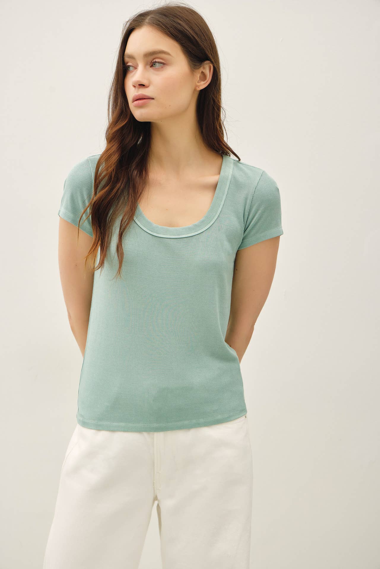 Never Basic Ribbed Scoop Neck Tee