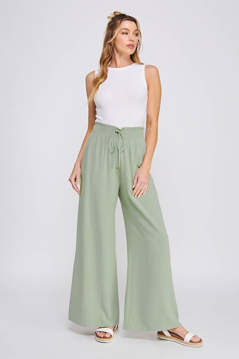 Smocked Linen Tie Pant