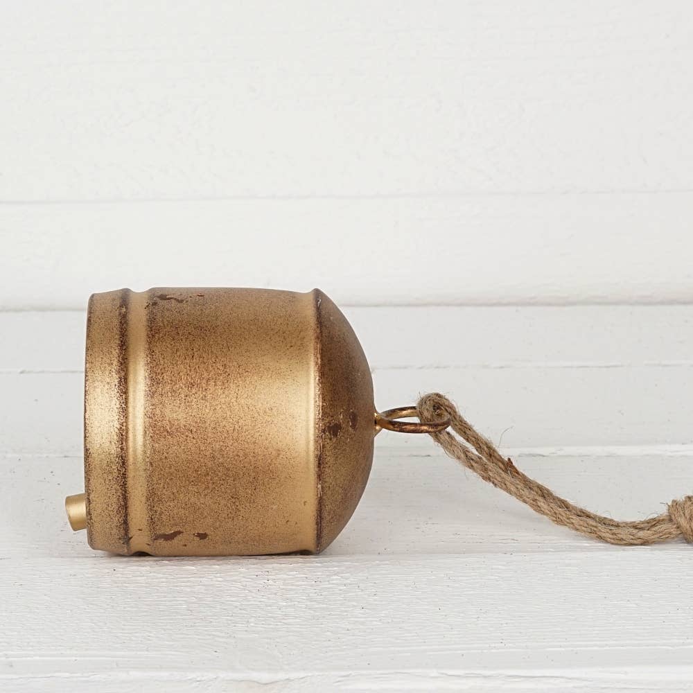 M32502-Vintage Gold Silo Bell w. jute loop (6.5inH)