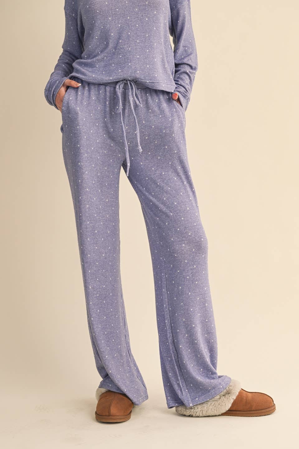 Polka Dot Print Soft Brushed Hacci Wide Leg Pants