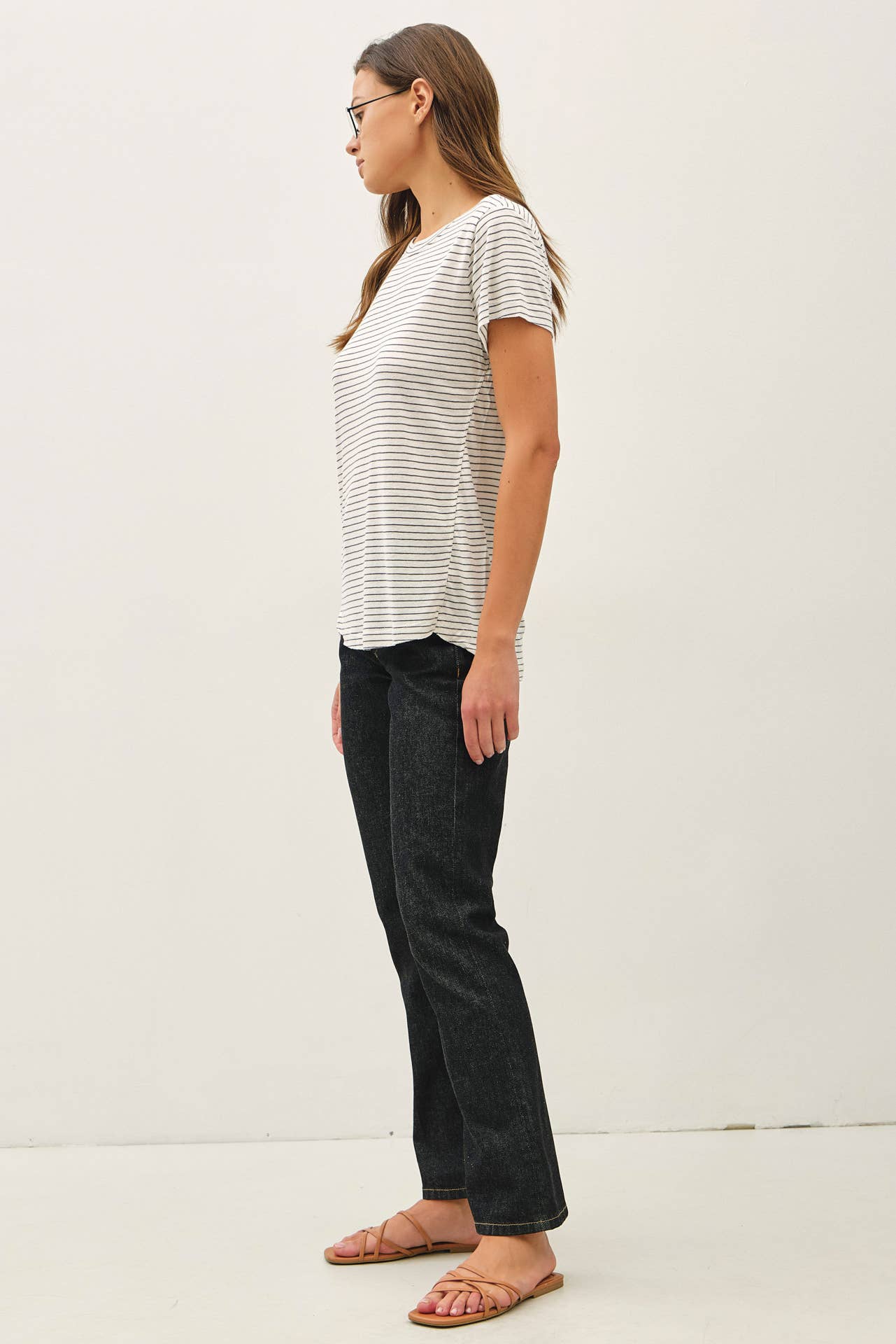LINEN BLENDED STRIPED RELAXED TEE