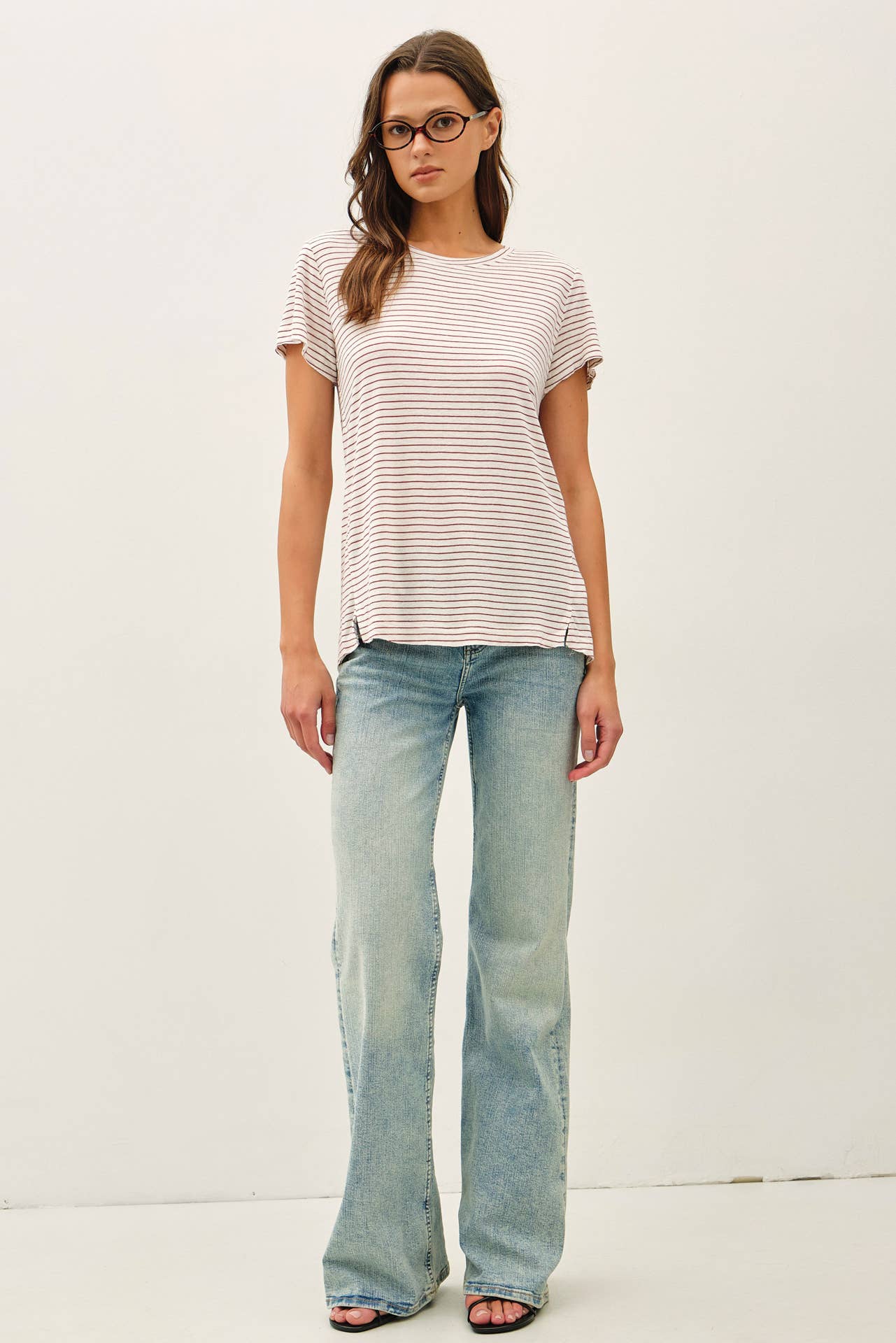 LINEN BLENDED STRIPED RELAXED TEE