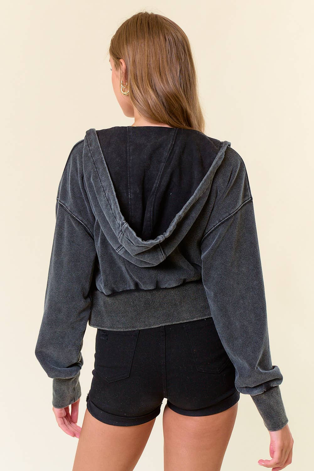 Vintage Washed Zip-Up Hoodie With Front Pockets - 10610J