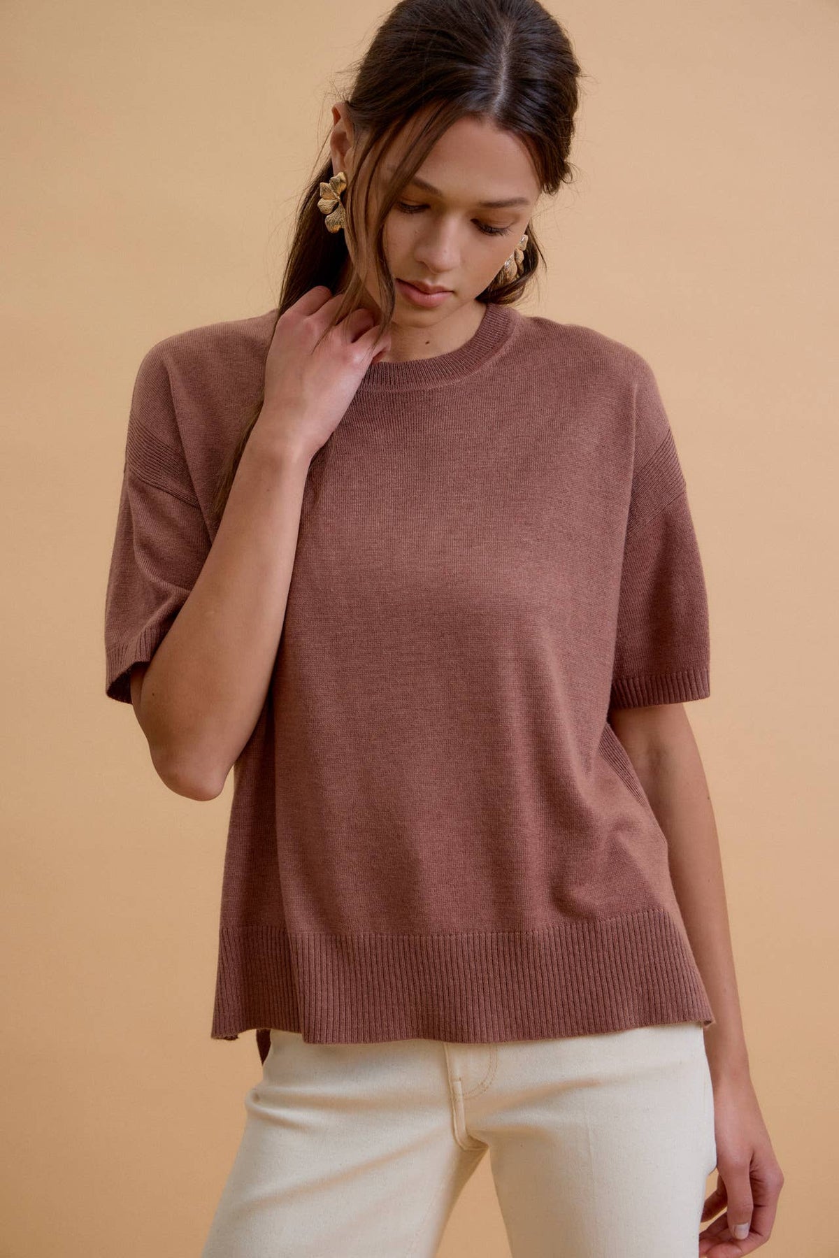 Side Split Shortsleeve Sweater