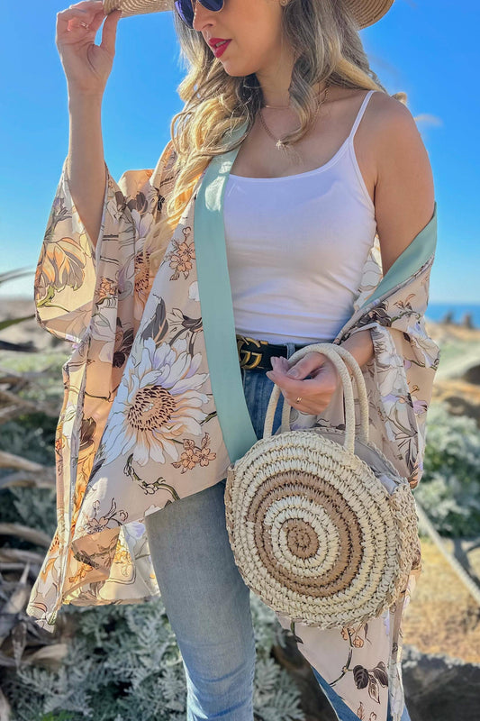 Nude Floral Cardigan Cover UP