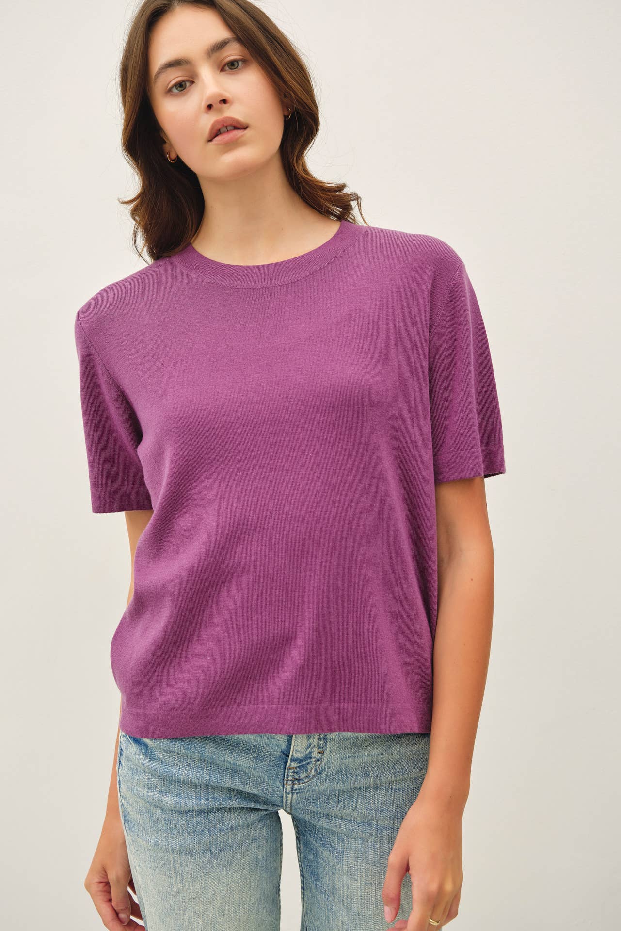 CASHMERE BLENDED SHORT SLEEVE SWEATER