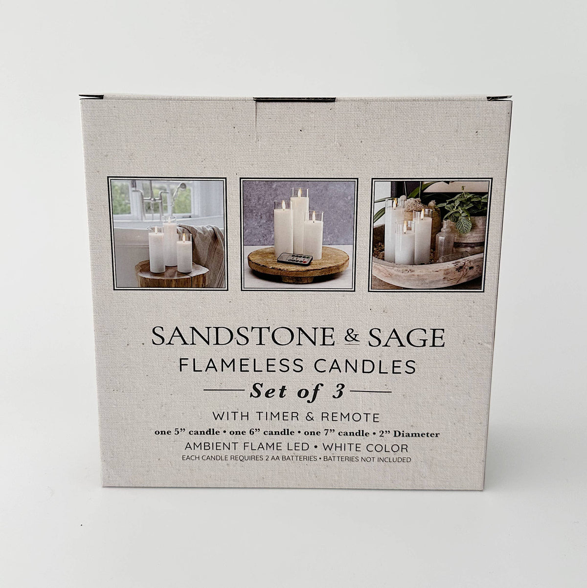 White Pillar Flameless LED Glass Candle Set of 3 - With Remote and Timer