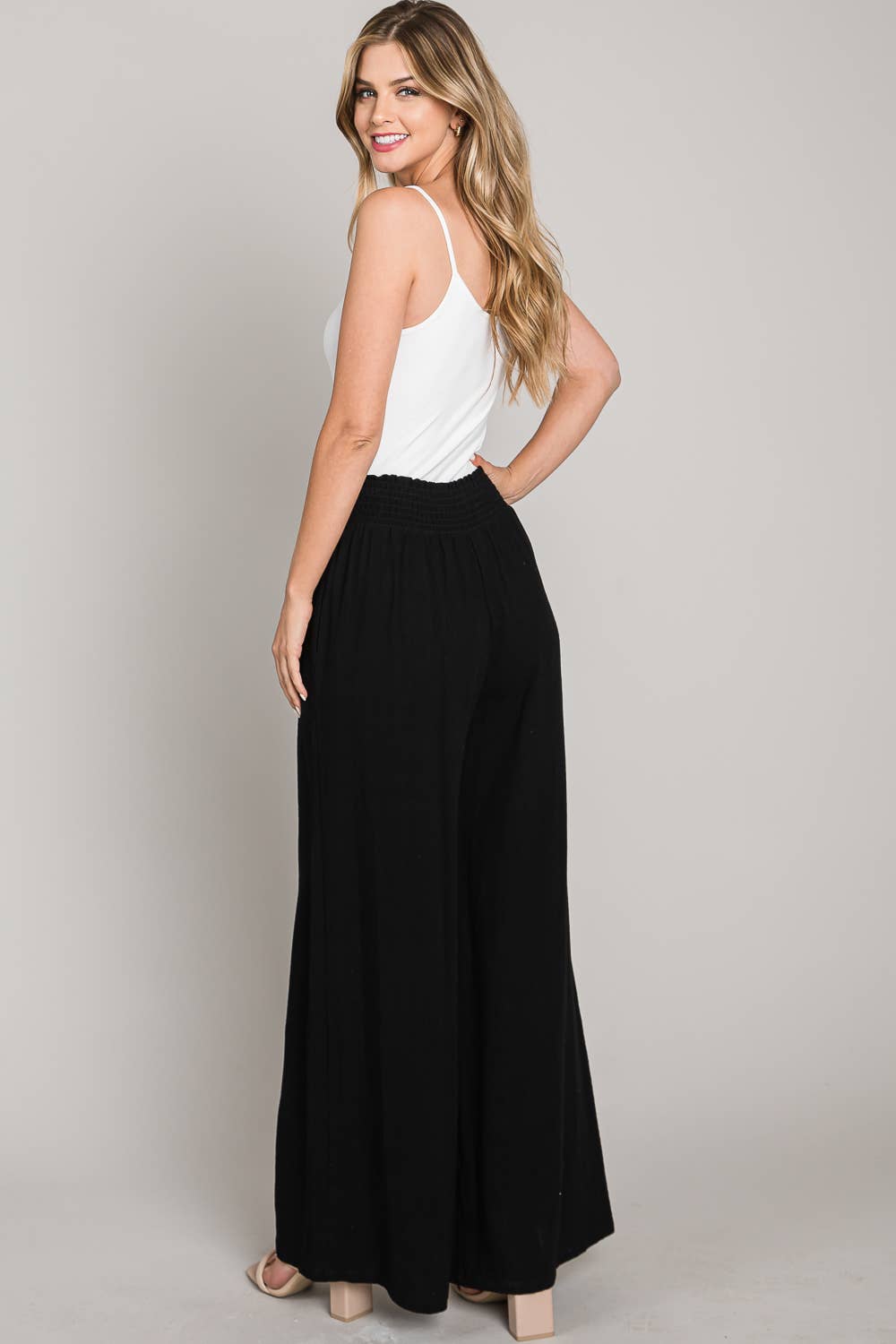 Smocked Linen Tie Pant