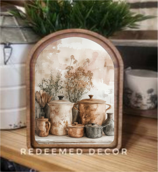 Arch Top Copper Pots Framed Art