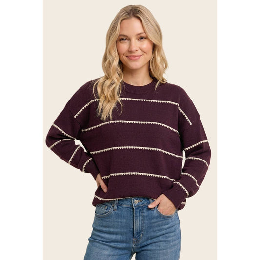Pleasantly Plum Striped Sweater