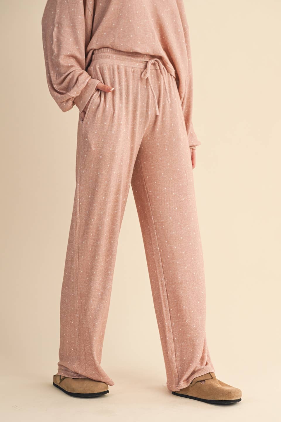 Polka Dot Print Soft Brushed Hacci Wide Leg Pants