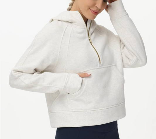 Half Zip Oatmeal Scuba Hoodie