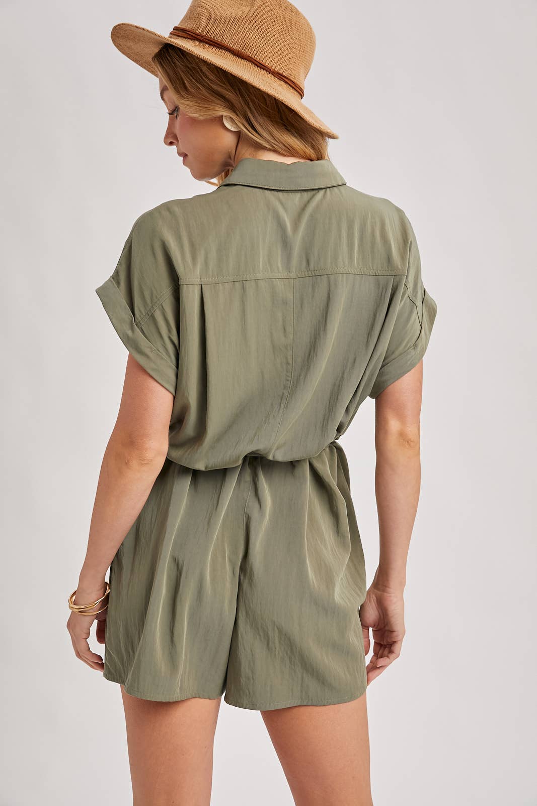 UTILITY FLOWY SHORT SLEEVE BELTED ROMPER