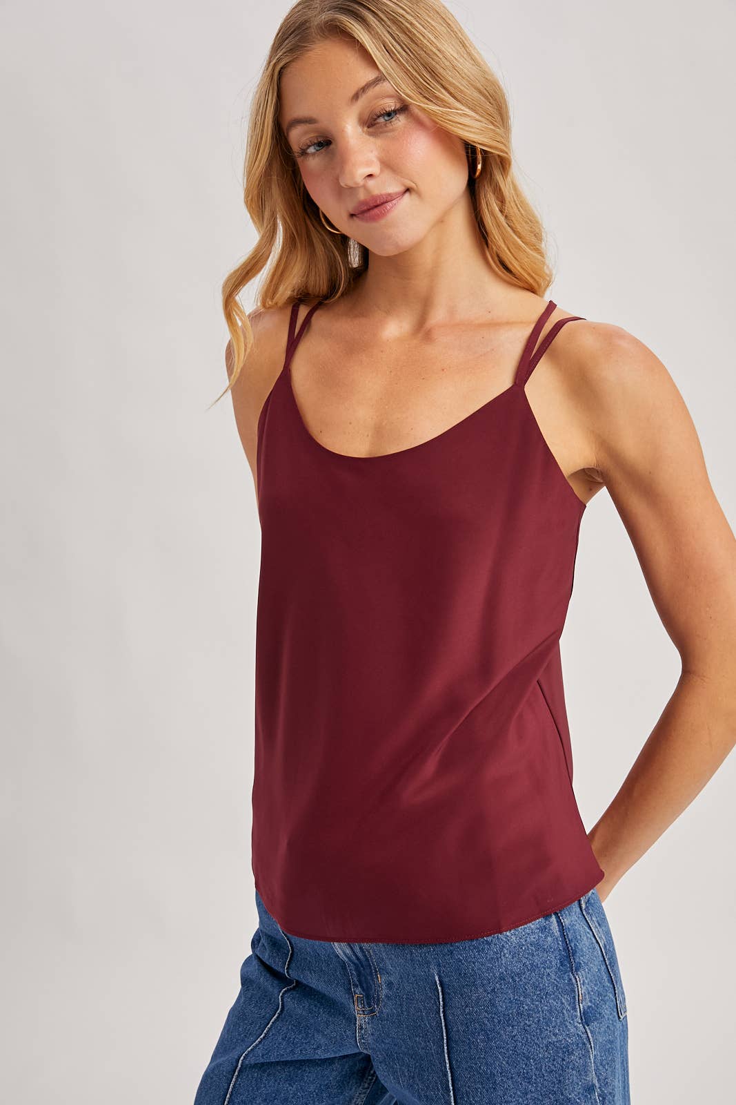 SATIN CRISSCROSS BACK STRAPS SCOOP NECK CAMI - EASTER DAY