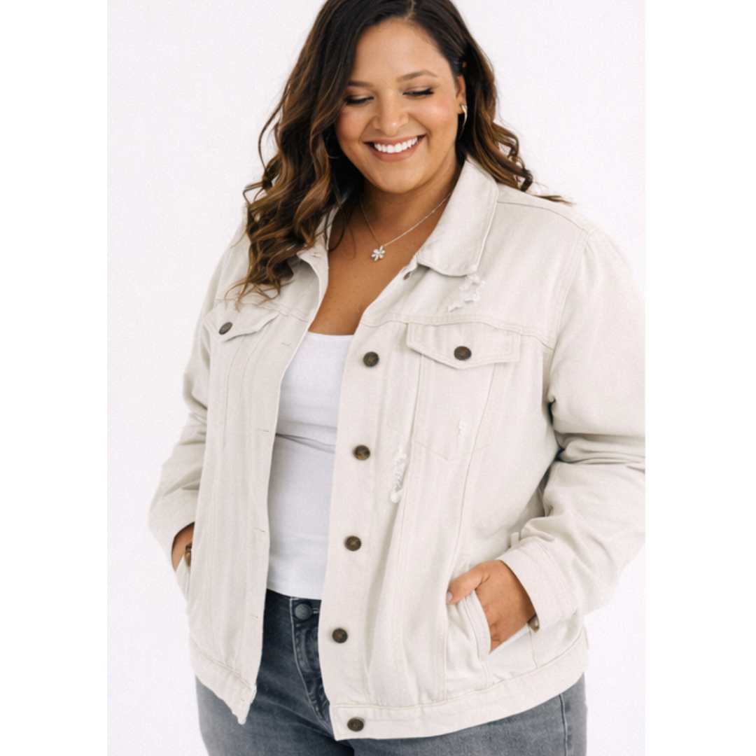 Khaki Distressed Denim Jean Jacket