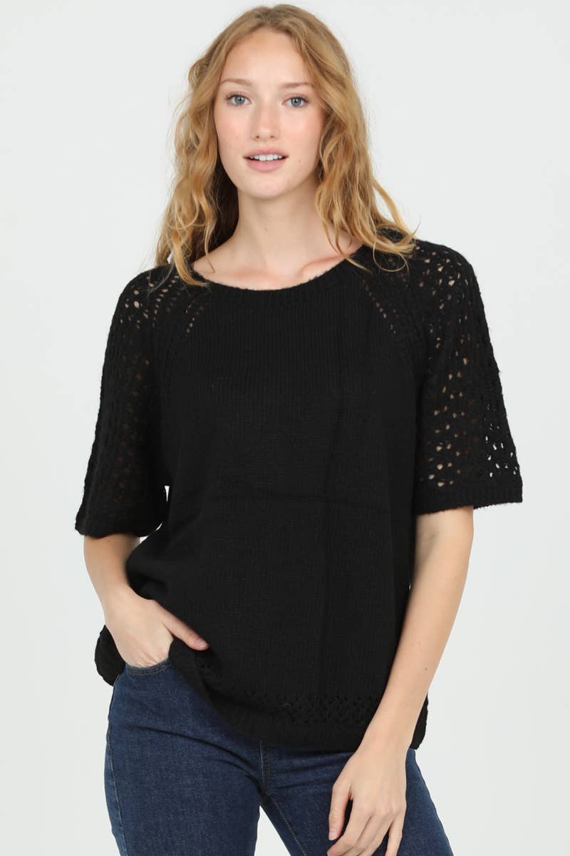 NHS73-ASIS OPEN KNIT SHORT SLEEVE PULLOVER SWEATER