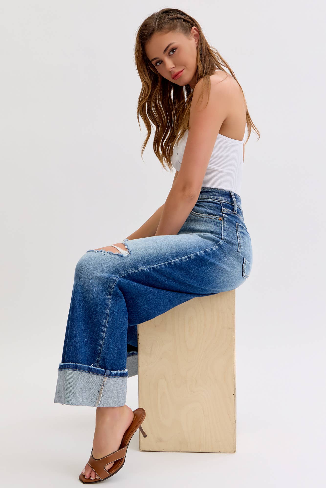 Sierra Wide Leg Cuffed Jeans