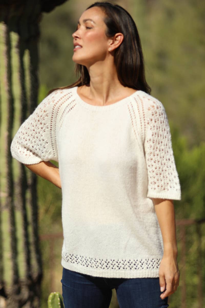 NHS73-ASIS OPEN KNIT SHORT SLEEVE PULLOVER SWEATER