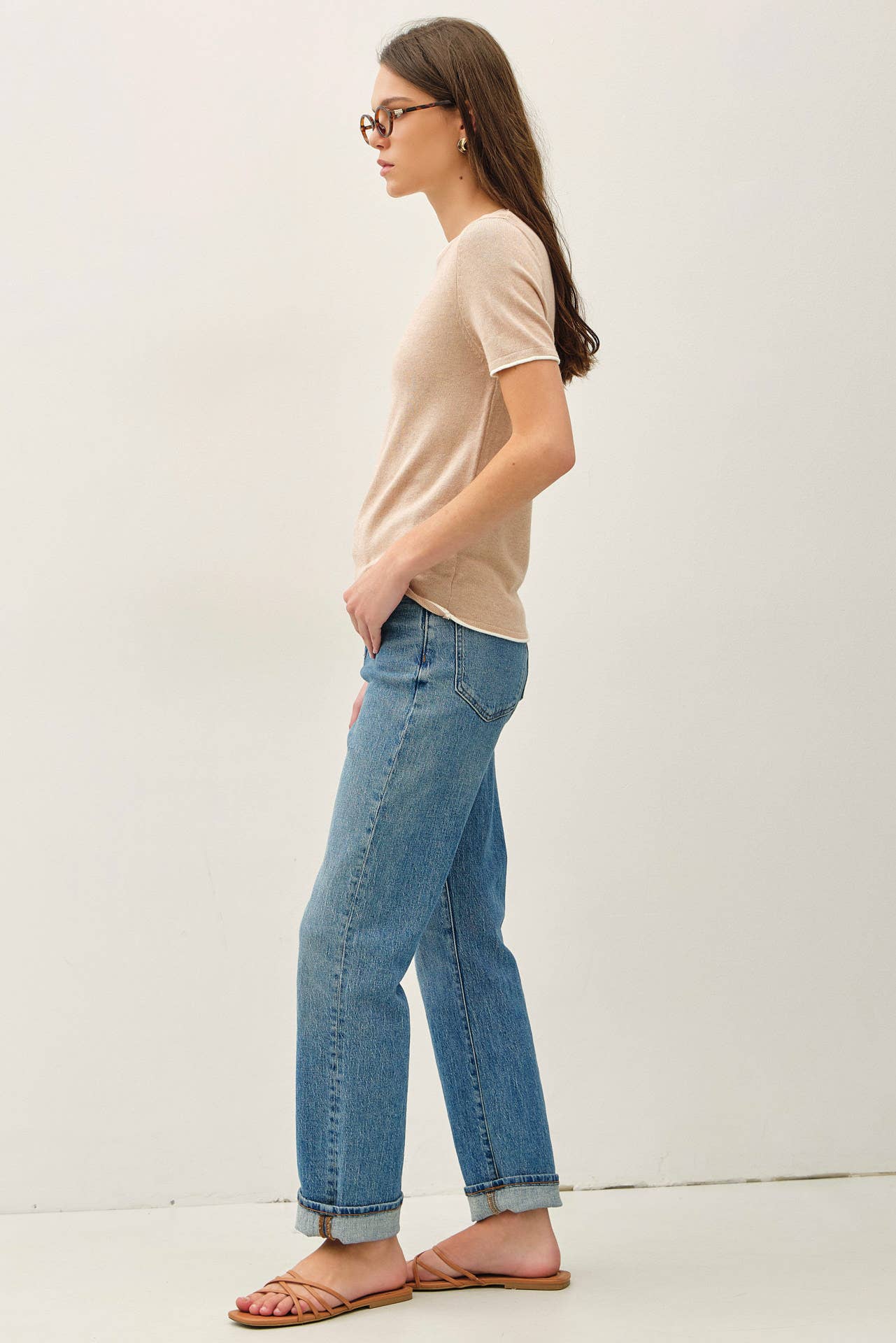 LAYERED LOOK ESSENTIAL SHORT SLEEVE  SWEATER TOP