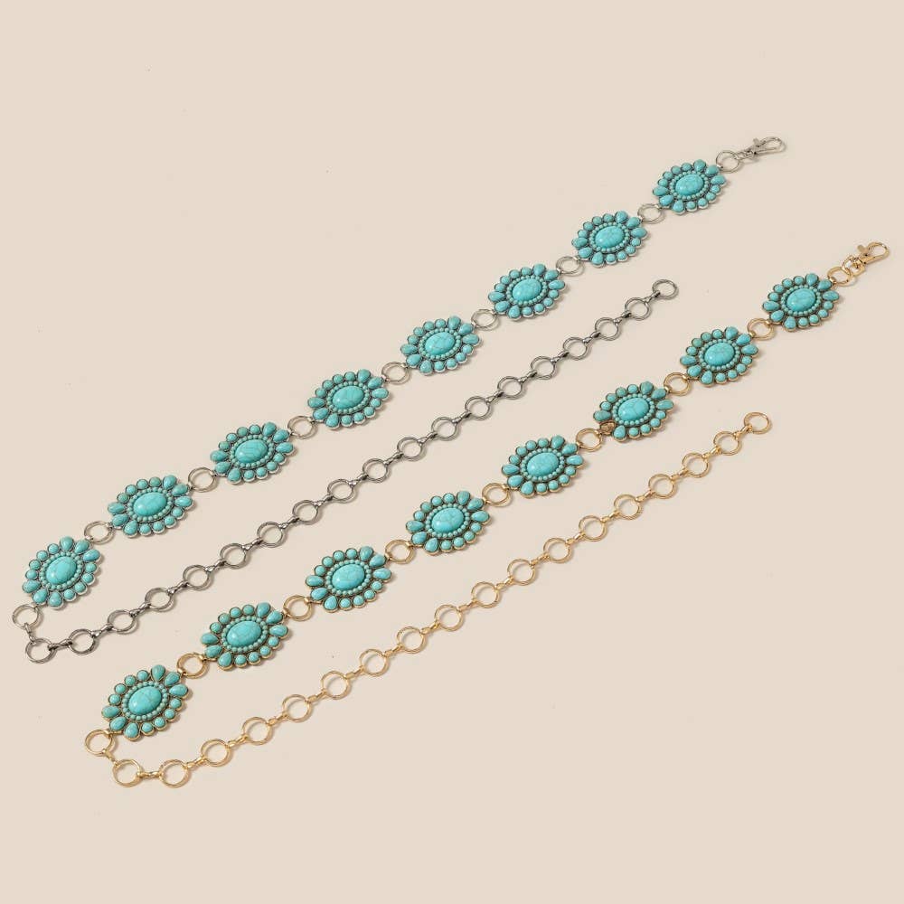 Western Turquoise Stone Bead Concho Disc Chain Belt