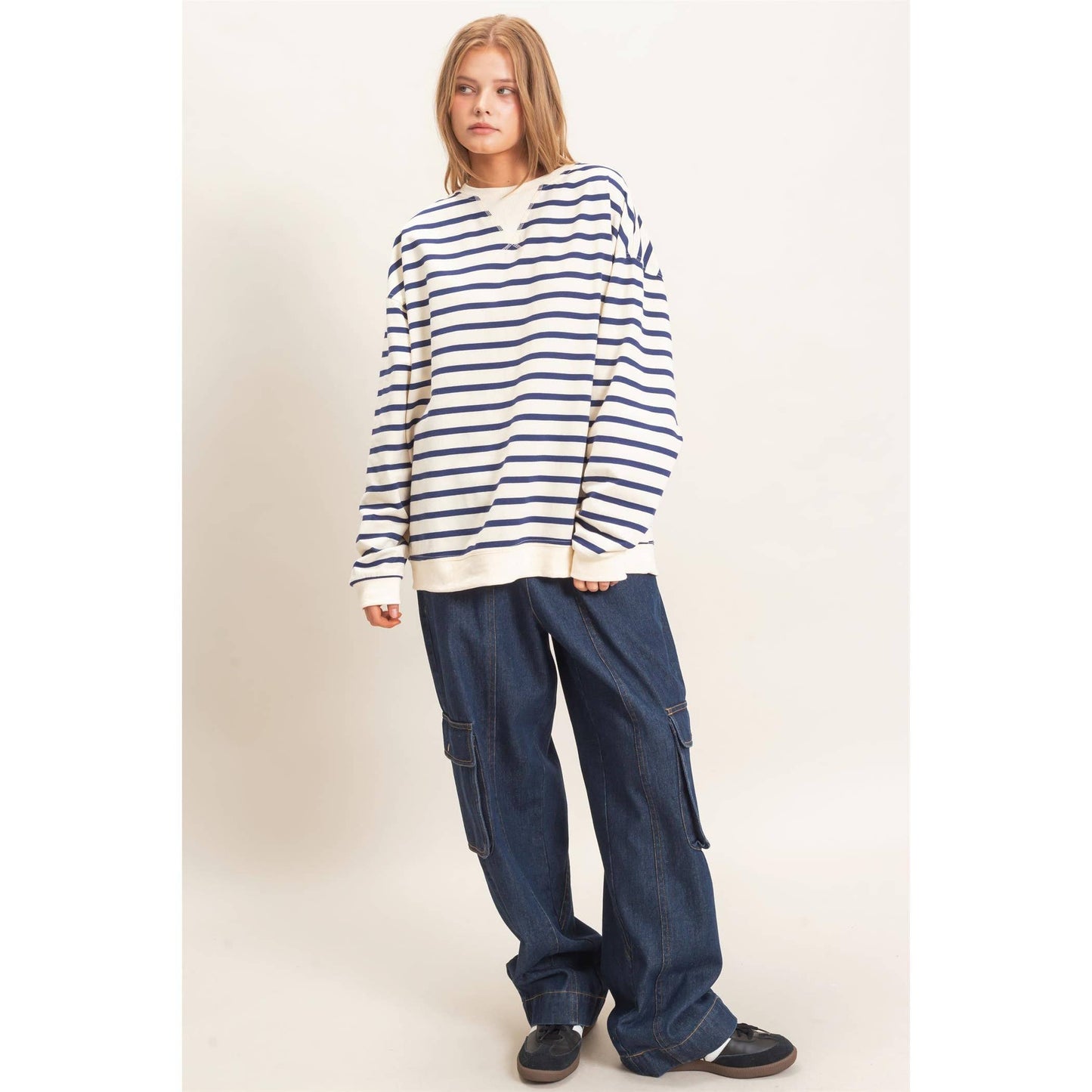 Vnotch Striped Pullover