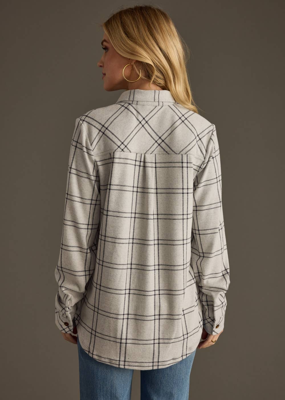 Lt. Gray & Black Plaid Button Up