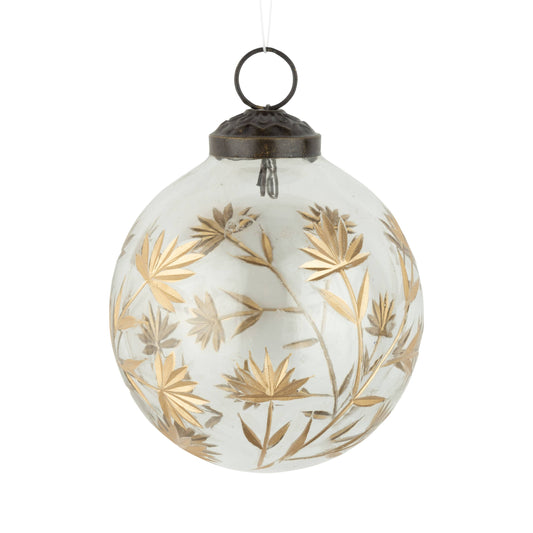 A98049: Clear gls ball,gold etched papyrus pattern,80 mm/3in