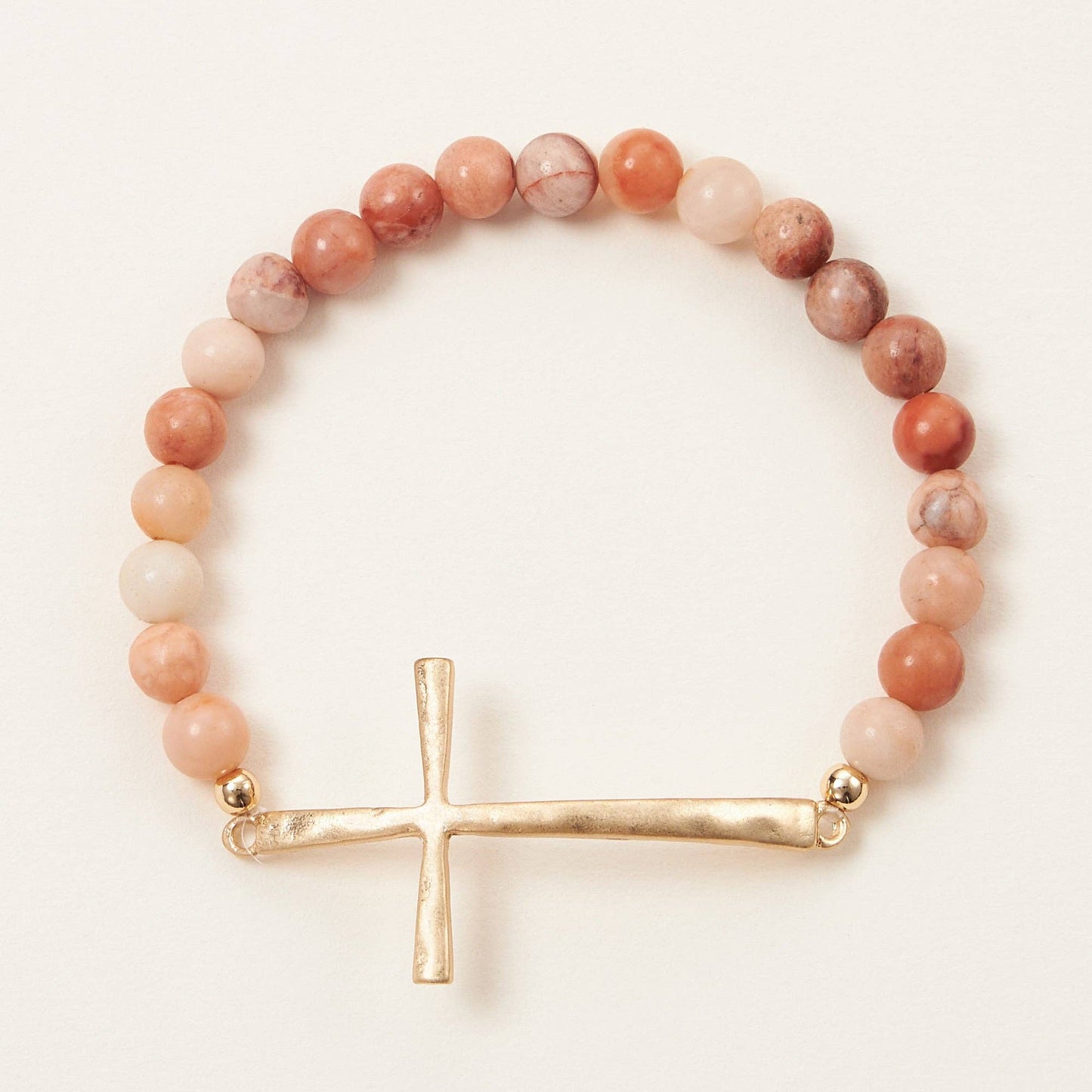 Cross charm Stone beaded stretch bracelet