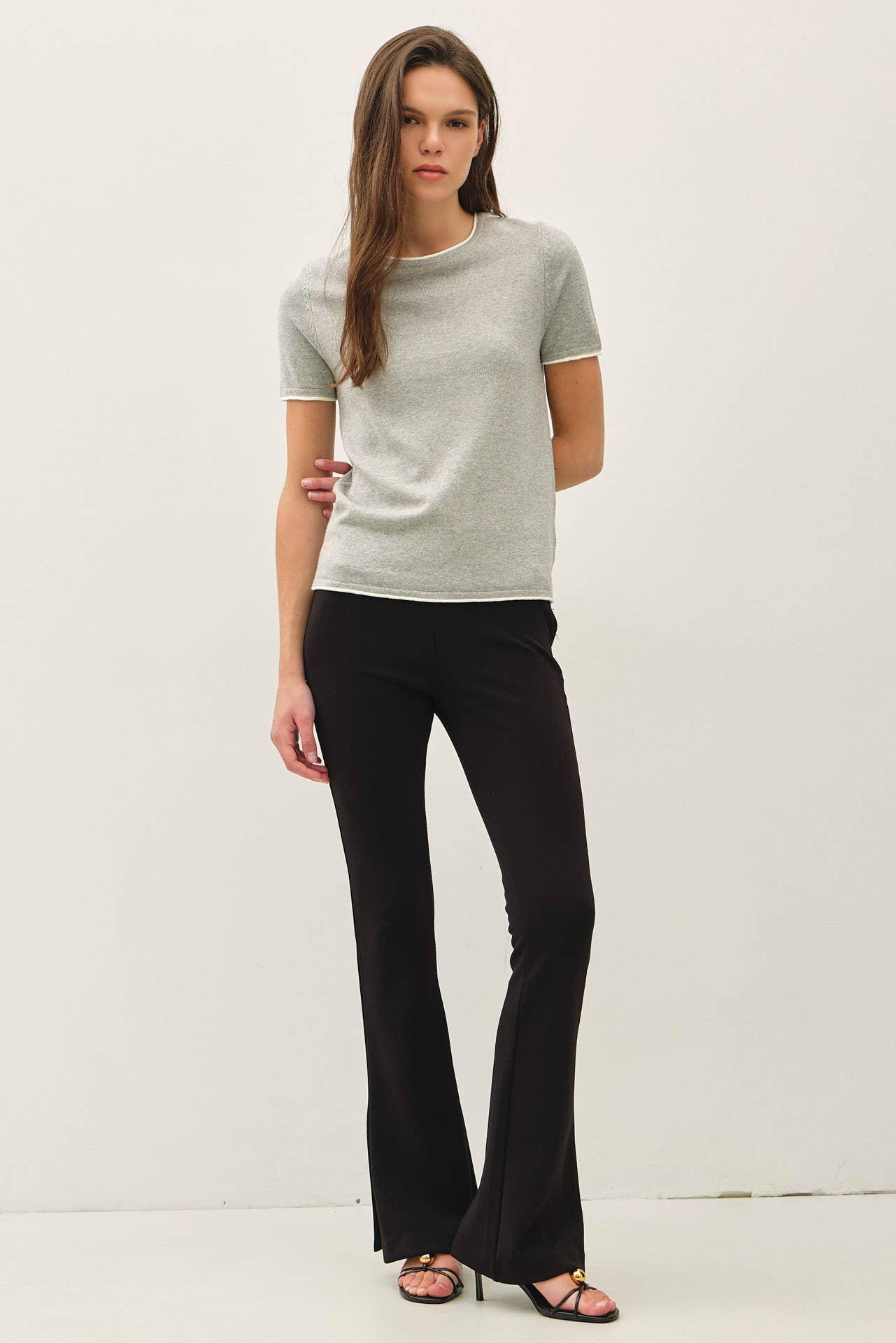 LAYERED LOOK ESSENTIAL SHORT SLEEVE  SWEATER TOP