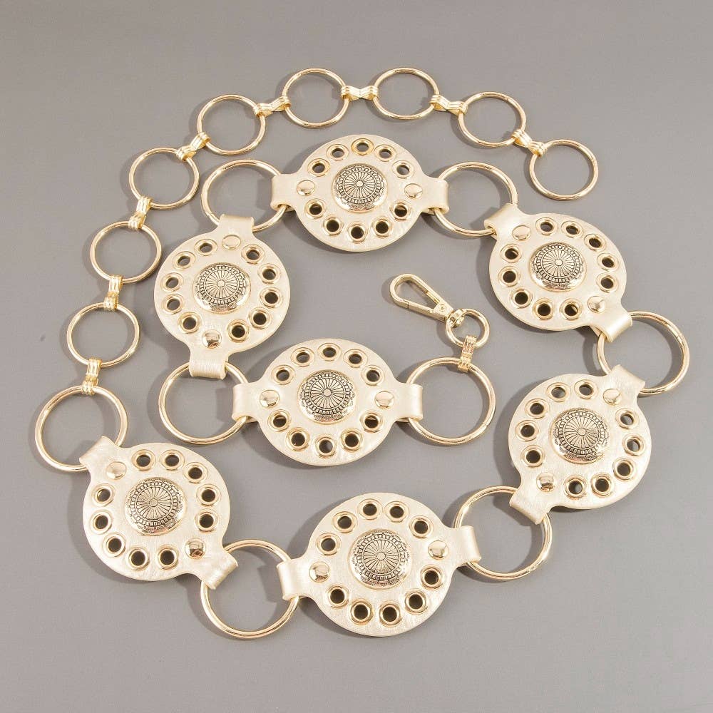 Gold Concho Ring Leather Chain Belt