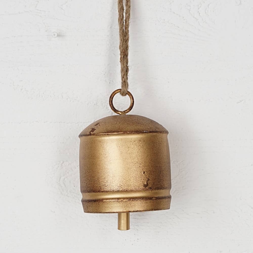 M32502-Vintage Gold Silo Bell w. jute loop (6.5inH)