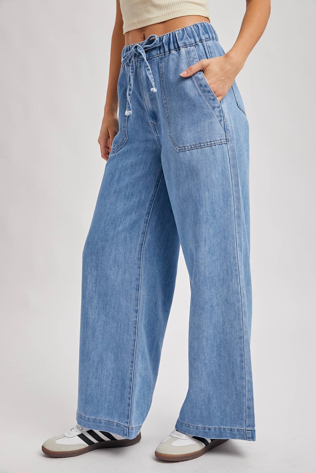 DENIM PAPER BAG WIDE LEG JEANS