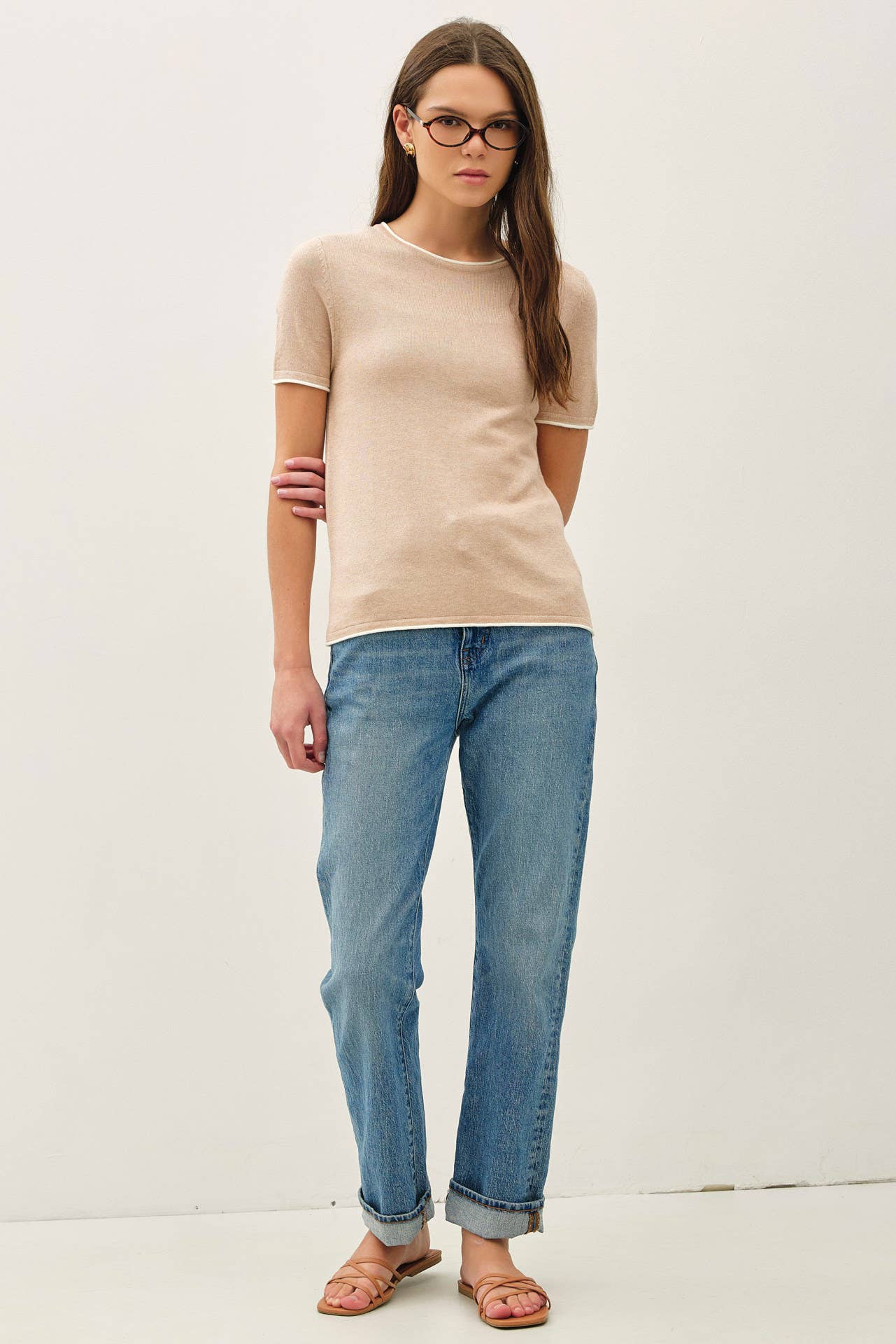 LAYERED LOOK ESSENTIAL SHORT SLEEVE  SWEATER TOP
