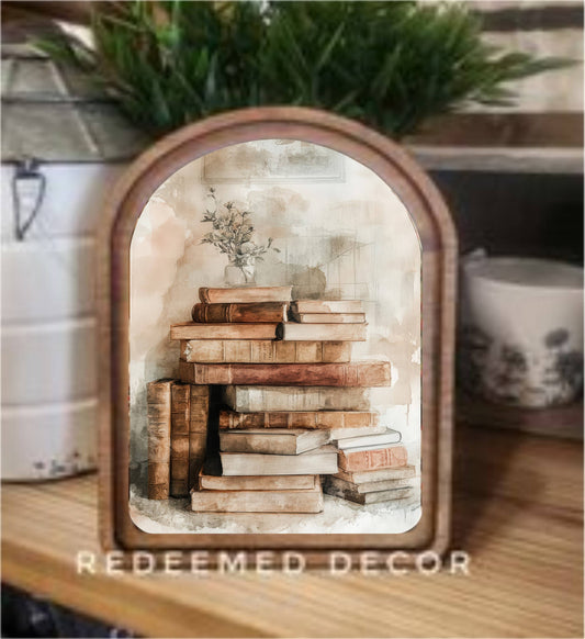 Arch Top Books Framed Art