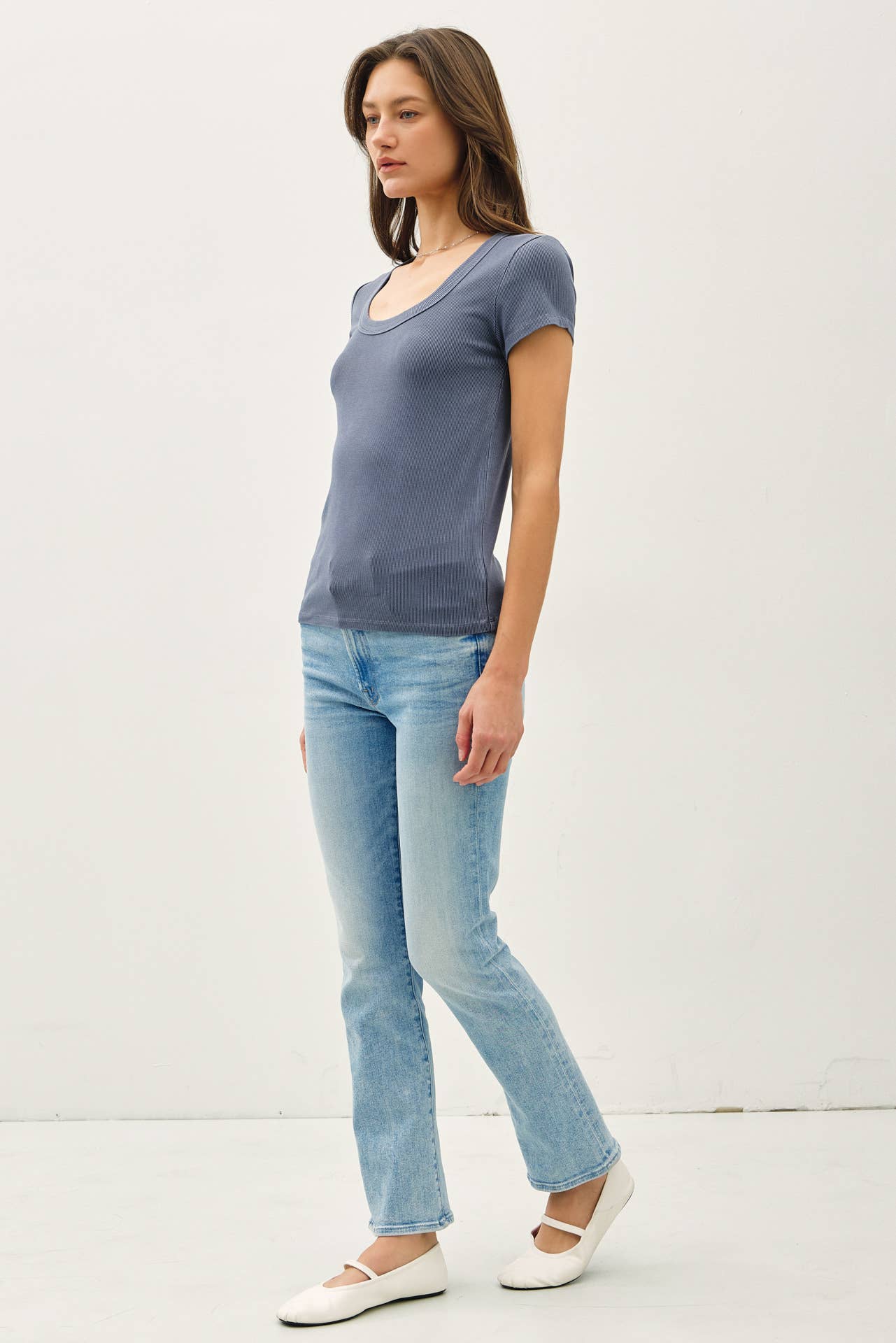 Never Basic Ribbed Scoop Neck Tee