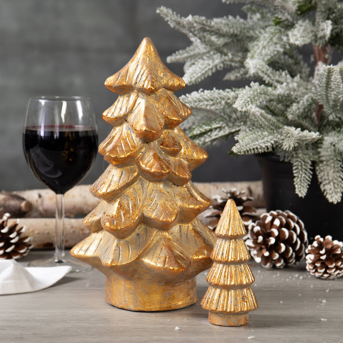 Gold Cement Christmas Tree Figurine